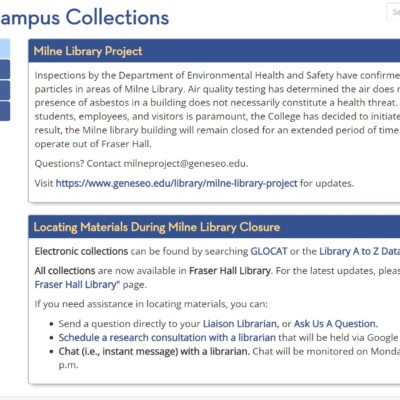 Access Off Campus Collections Guide for the Milne Building Closure, January 2020 Access Off Campus Collections Guide during the Milne Building Closure, January 2020