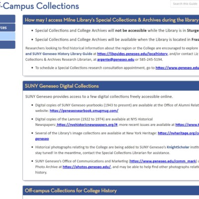 Geneseo Library Access Off Campus Collection Research Guide for Special Collections Geneseo Library Access Off Campus Collection Research Guide for Special Collections