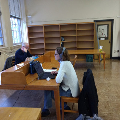 Dresbach and Argentieri in Fraser Hall, January 2020 Steve Dresbach, Interim Head of Library ITS, and Liz Argentieri, Special Collections Librarian, in Fraser Hall