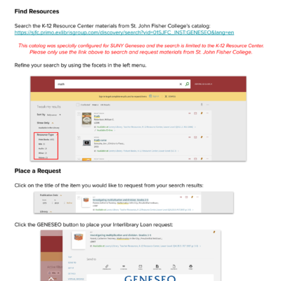 Instructions for placing requests for materials from St. John Fisher College while Milne materials are inaccessible (part 1), January 2020 Instructions for placing requests for materials from St. John Fisher College while Milne materials are inaccessible (part 1), January 2020
