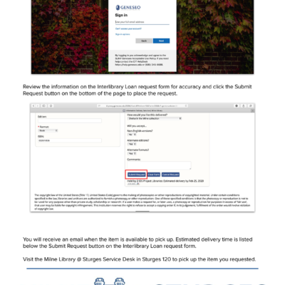 Instructions for placing requests for materials from St. John Fisher College while Milne materials are inaccessible (part 2), January 2020 Instructions for placing requests for materials from St. John Fisher College while Milne materials are inaccessible (part 2), January 2020