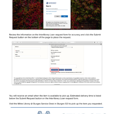 Instructions for placing requests for materials from St. John Fisher College while Milne materials are inaccessible (part 2), January 2020 Instructions for placing requests for materials from St. John Fisher College while Milne materials are inaccessible (part 2), January 2020