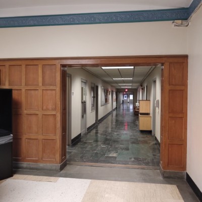 Sturges Hall Foyer looking down hall of available classrooms and space