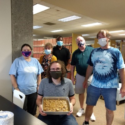 Taking a well-deserved cake break to celebrate Dan's birthday, July 2020 Staff Cake break to celebrate Dan's birthday, July 2020
