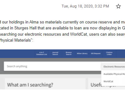 August 2020  updated Library catalog holdings for electronic and available physical materials August 2020 updated Library catalog holdings for electronic and available physical materials