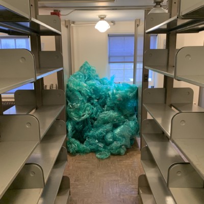 Pile of wrapping material after books were unwrapped in Fraser 210 Pile of wrapping material after books were unwrapped in Fraser 210