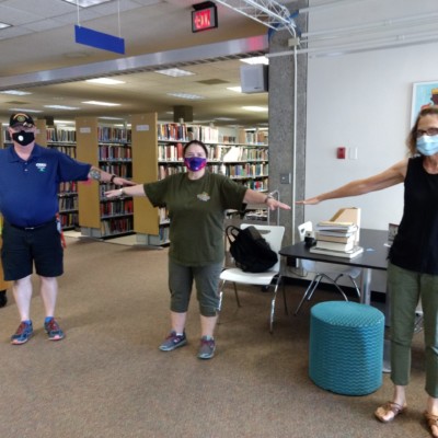 Library Staff practicing safe social distancing, Summer 2020 Library Staff practicing safe social distancing, Summer 2020
