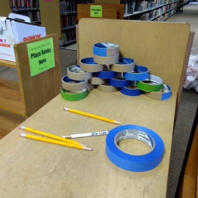 Painters tape for safely flagging thousands of books to be retrieved from Milne Building Painters tape for safely flagging thousands of books to be retrieved from Milne Building