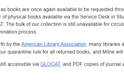 IDS InterLibrary Loan and  Physical Item availability update for Fall Semester 2020 IDS InterLibrary Loan and Physical Item availability update for Fall Semester 2020