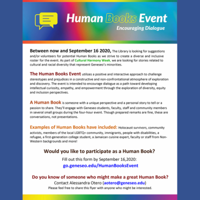 Human Books Event, SUNY Geneseo Library, Fall 2020 Human Books Event SUNY Geneseo Library Fall 2020